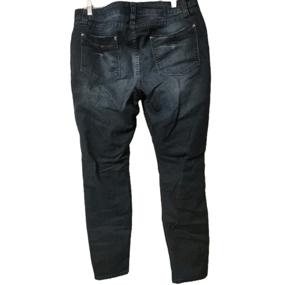ELLE Jeans Women's 16R Stretch Tapered Leg Blue Denim Pants‎  Whiskering Pockets